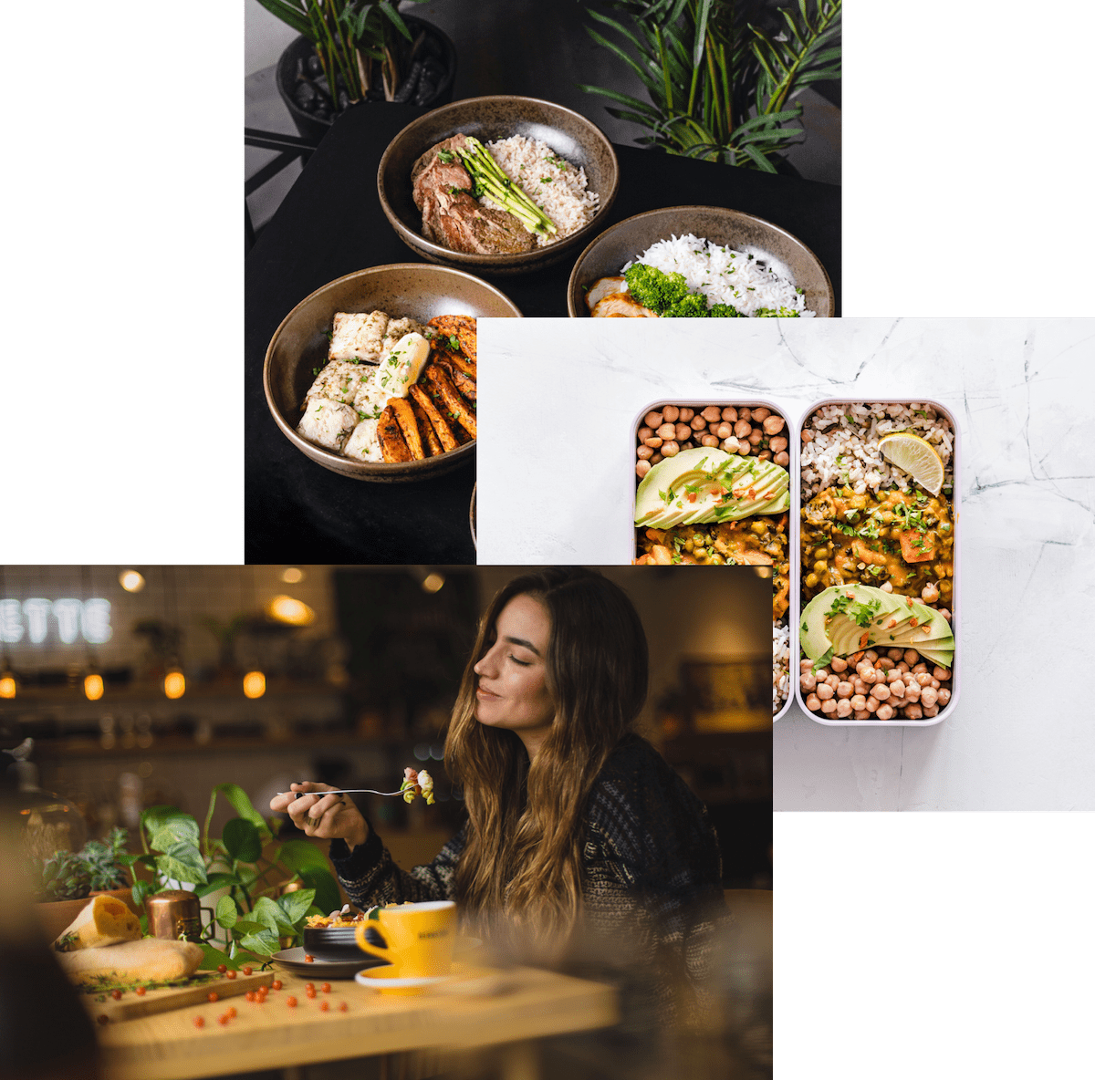 Women enjoying food, meals in a storage container, and foodballs on a table